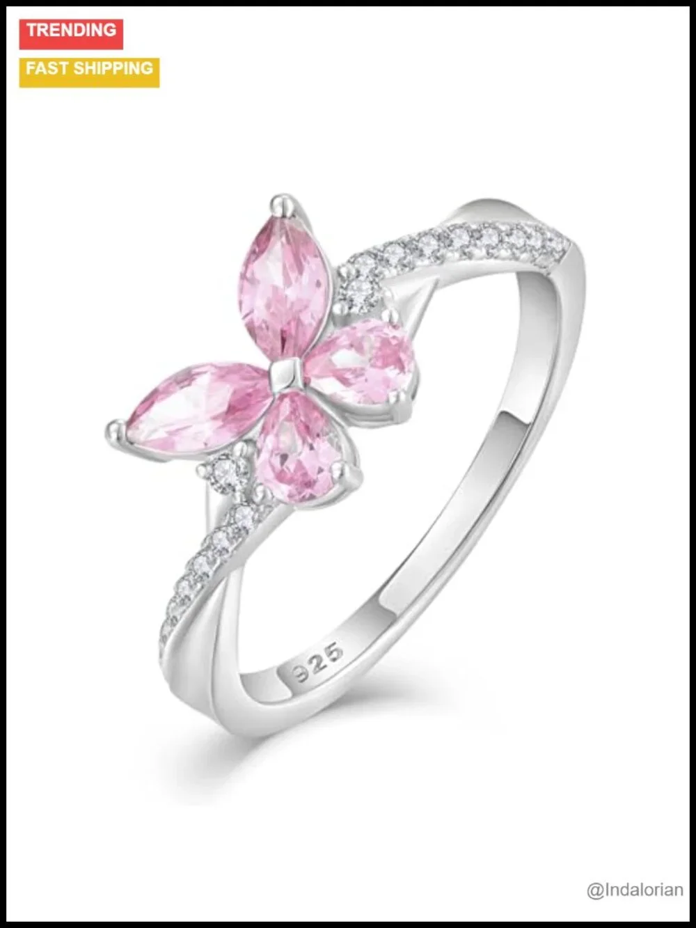 925 Sterling Silver Butterfly Ring Adjustable Infinity Band Women's Jewelry